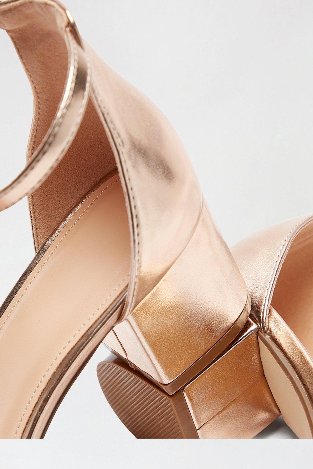 Rose gold low store block heel sandals